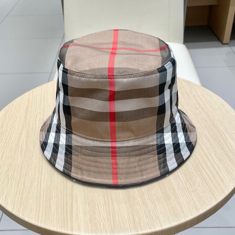 Burberry Checkered Bucket Hat - Tan, Black, White, Red - Picture 2 of 5